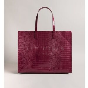 Ted Baker Burgundy Purple Croc-Embossed Wide Icon Tote Bag